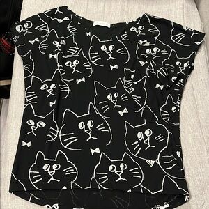 Black and White Cat Print Top